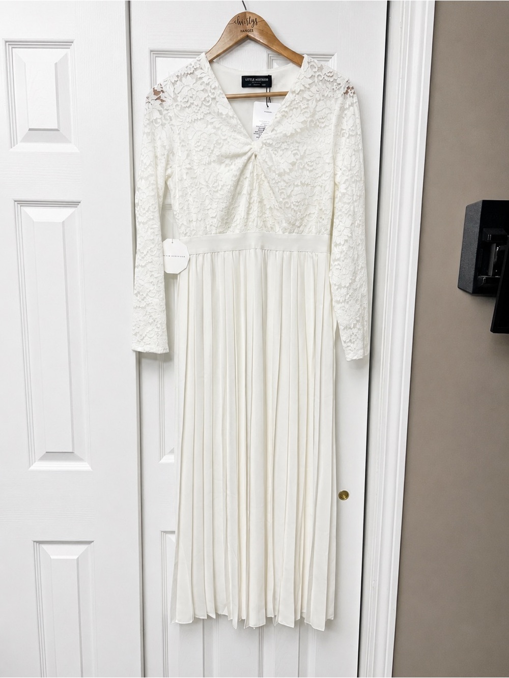 Little Mistress White Lace Pleated Midi Maxi Dress Bridal size 10